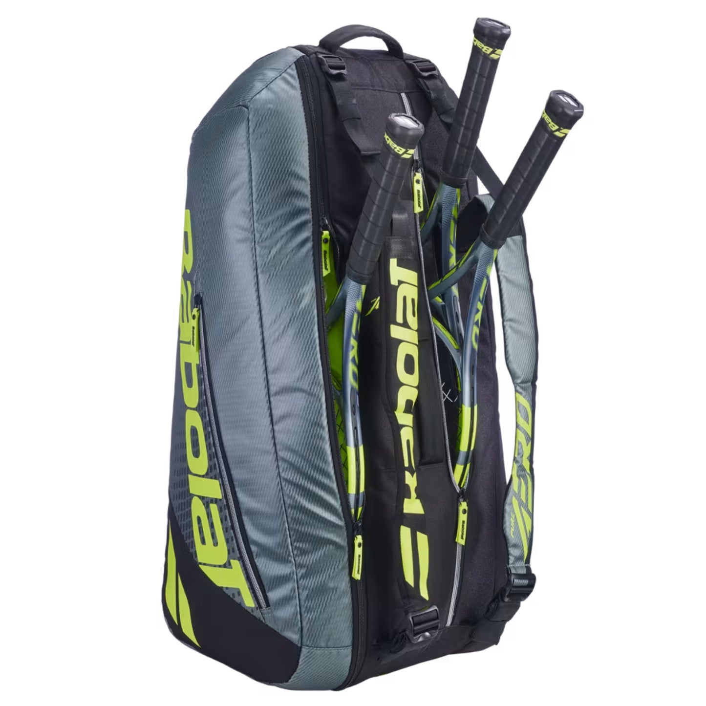 Tennis racket bag with rackets inside on a white background