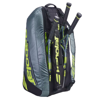 Tennis racket bag with rackets inside on a white background