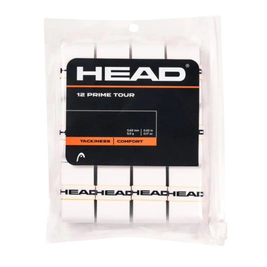 Packaged tennis racket white overgrip with HEAD branding on a white background