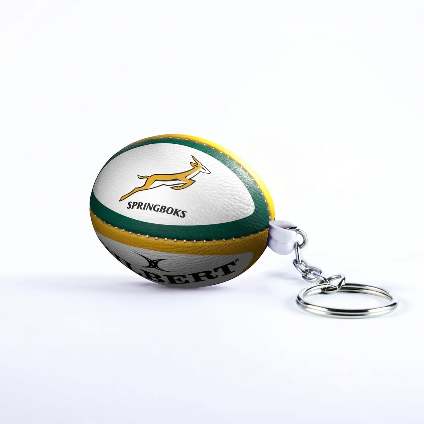 Keychain shaped like a rugby ball with Springboks logo on a white background