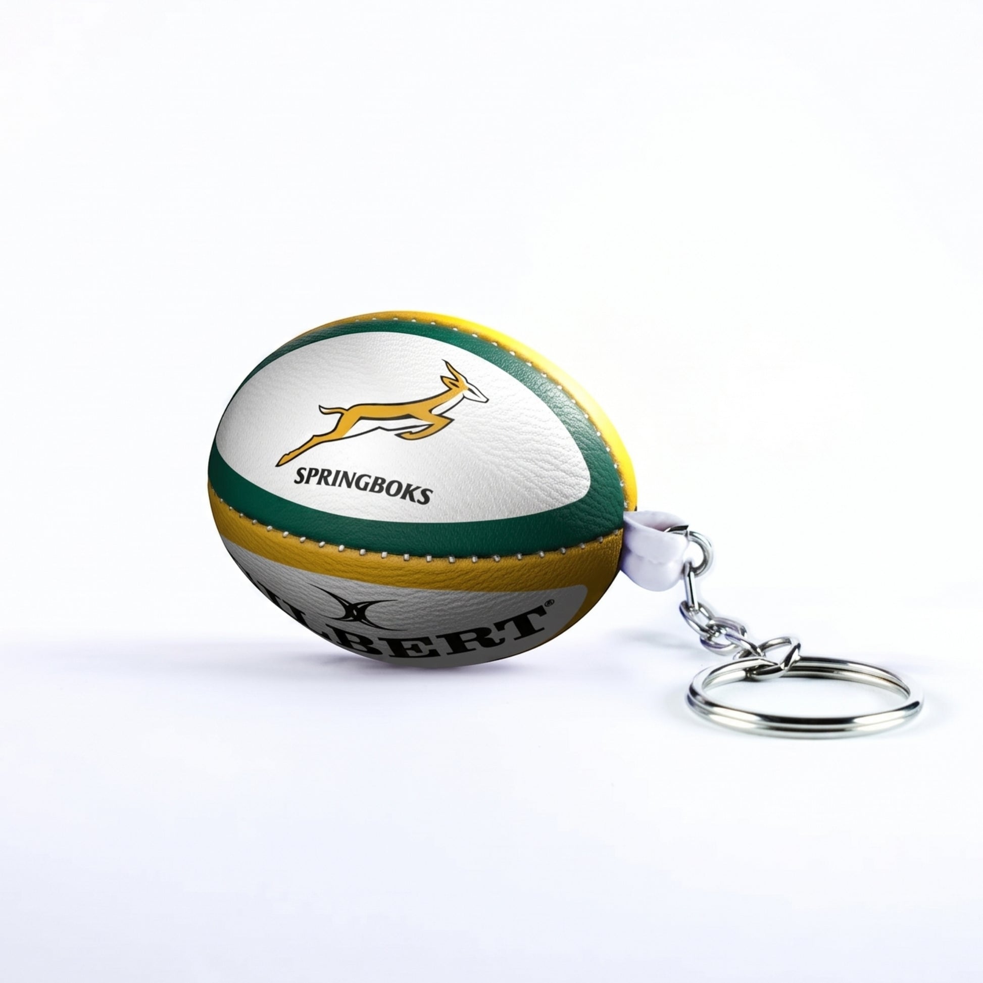 Keychain shaped like a rugby ball with Springboks logo on a white background