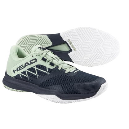 Navy and light green padel shoes with 'HEAD' branding on a white background
