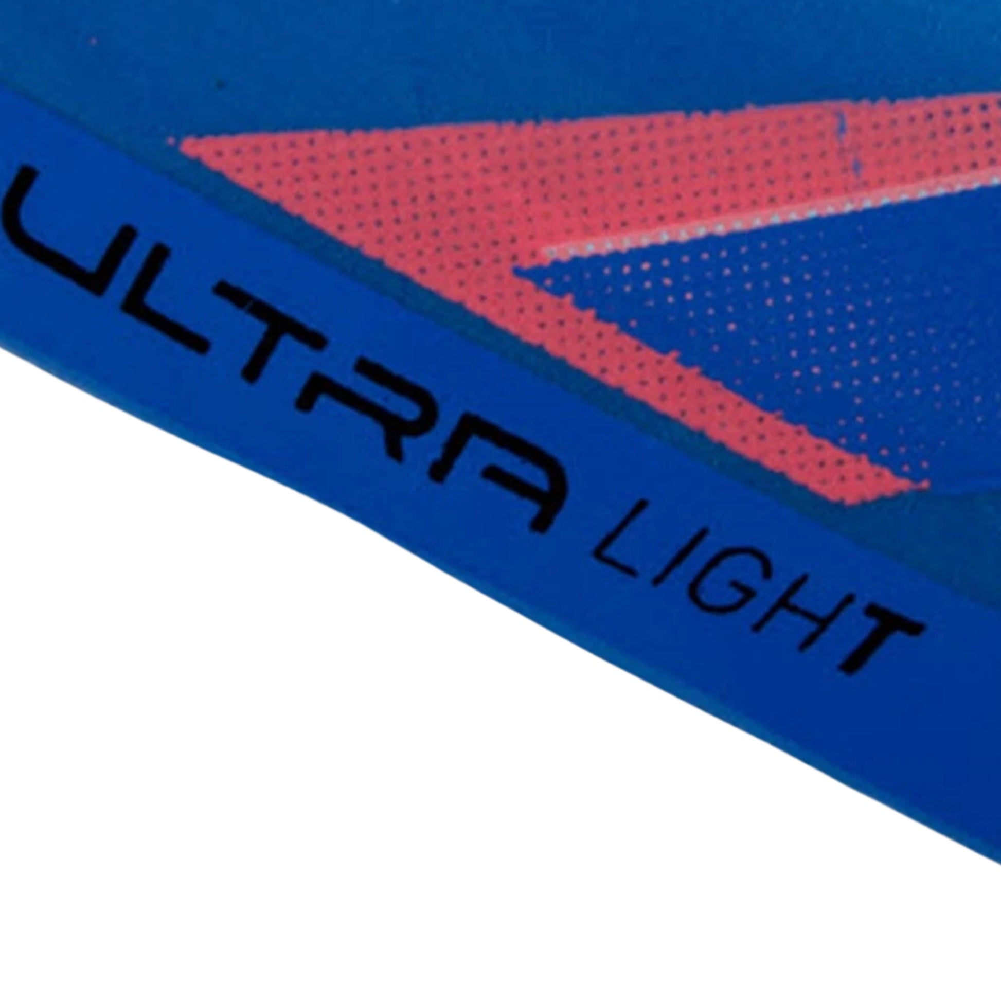 Close-up of a blue and red product with 'ULTRA LIGHT' text.
