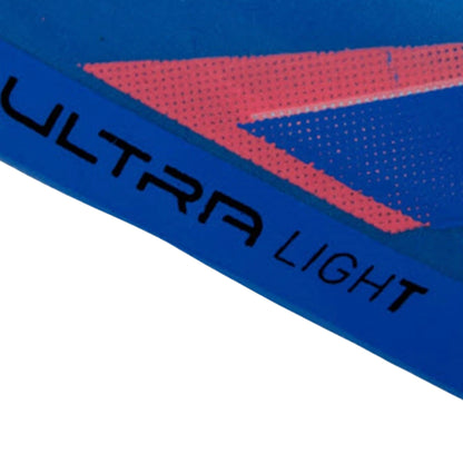 Close-up of a blue and red product with 'ULTRA LIGHT' text.