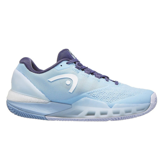 Light blue Head tennis shoe with navy accents on a white background