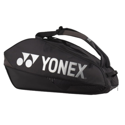 Black Yonex tennis bag on a white background