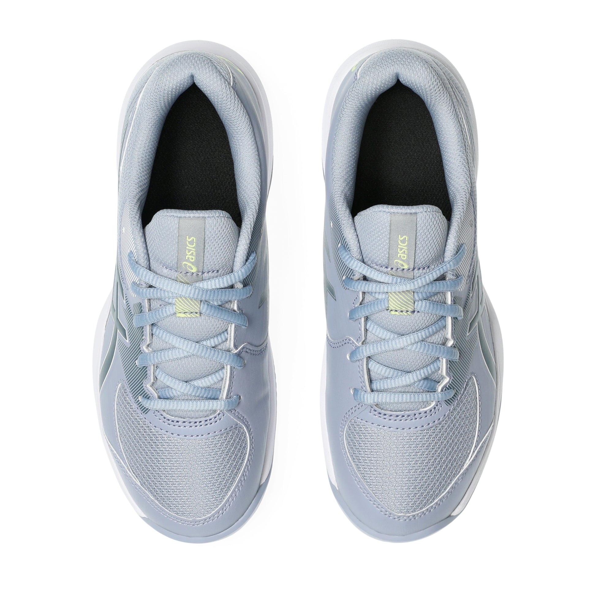 Pair of light gray tennis kids shoes with a subtle pattern on a white background