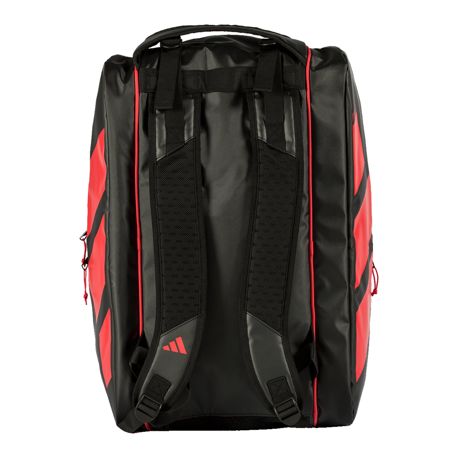 Black and red padel bag with visible brand logo on a white background
