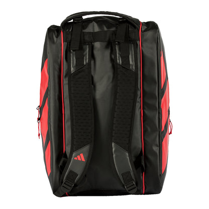 Black and red padel bag with visible brand logo on a white background