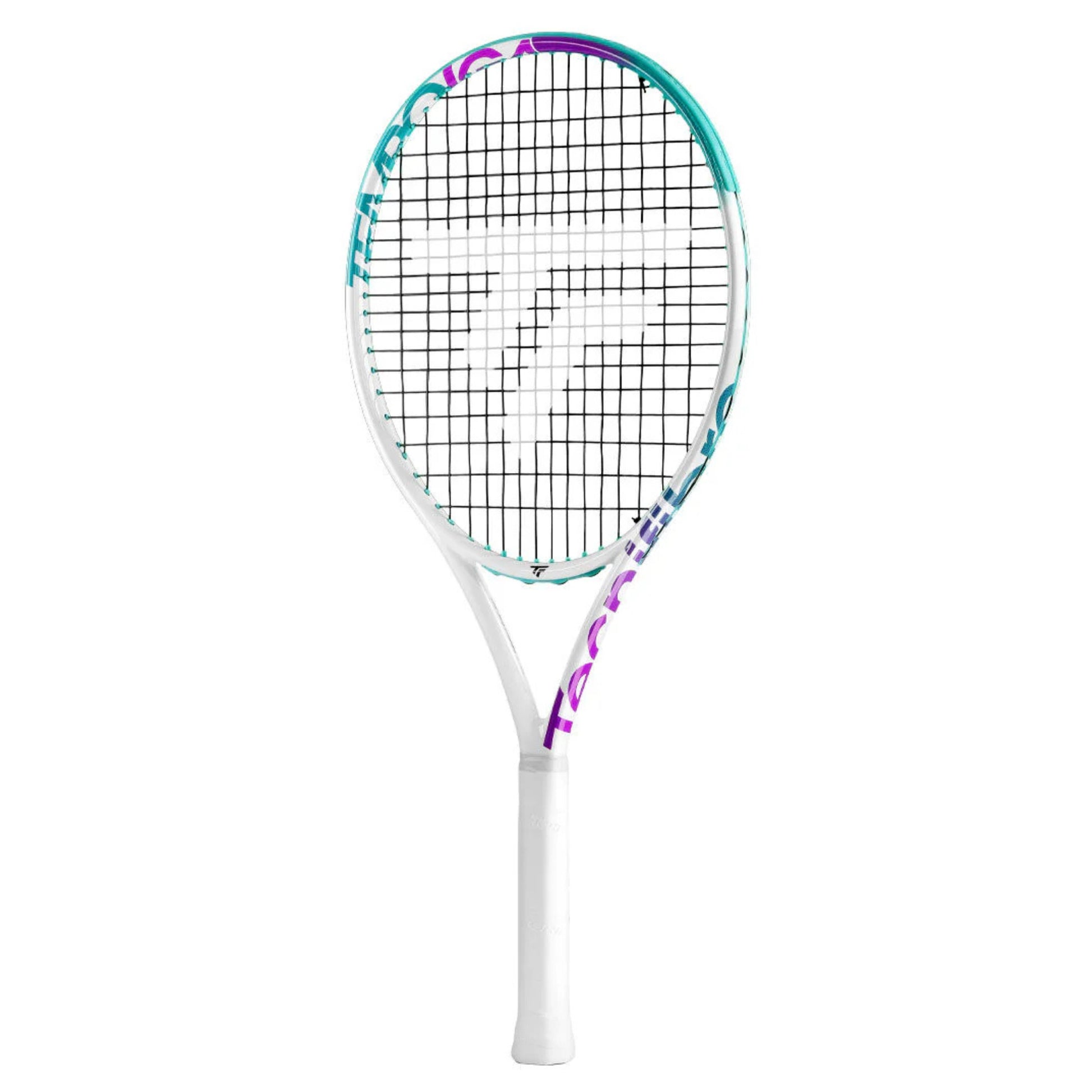 Tecnifibre Tennis racket with a white handle and colorful frame on a white background