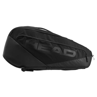 Black racket bag with 'HEAD' logo on a white background