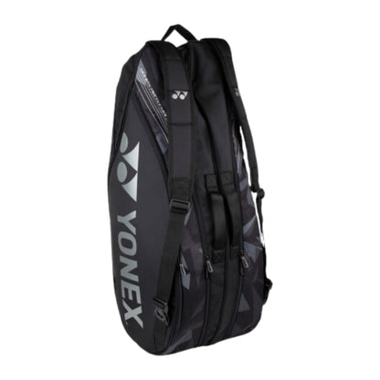 Black Yonex tennis bag on a white background