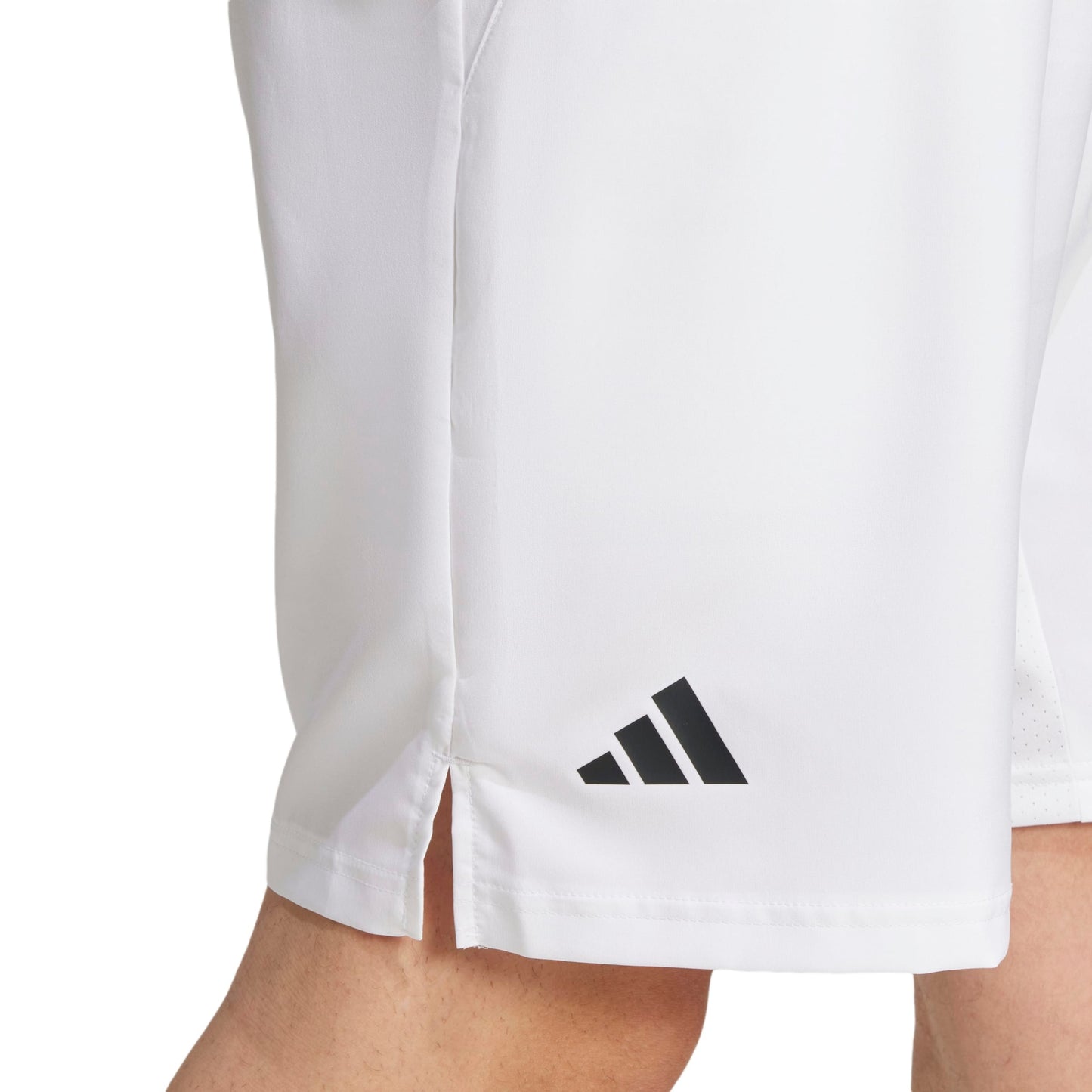 White athletic shorts with Adidas logo on a white background