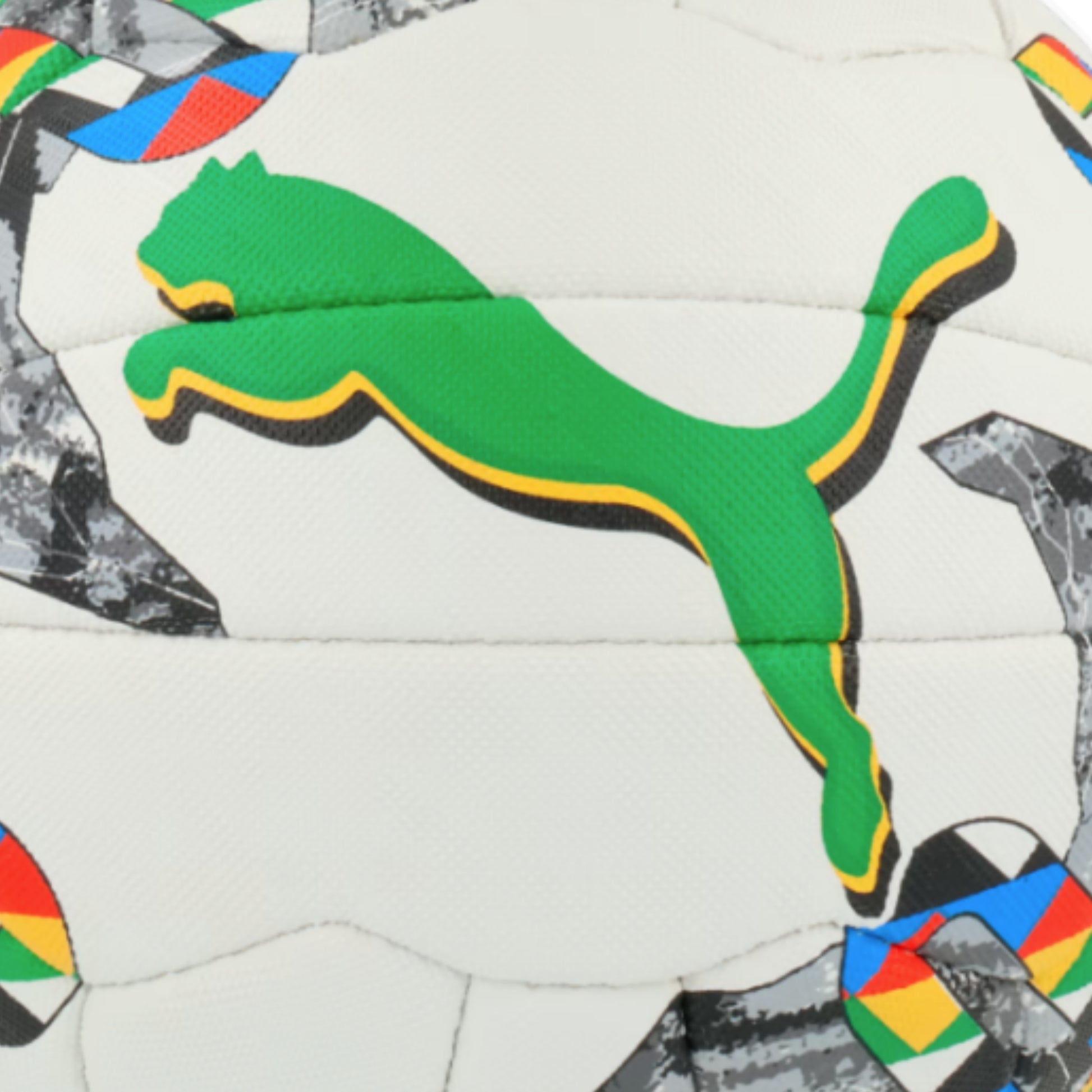 Puma netball ball with colorful patterns on a white background