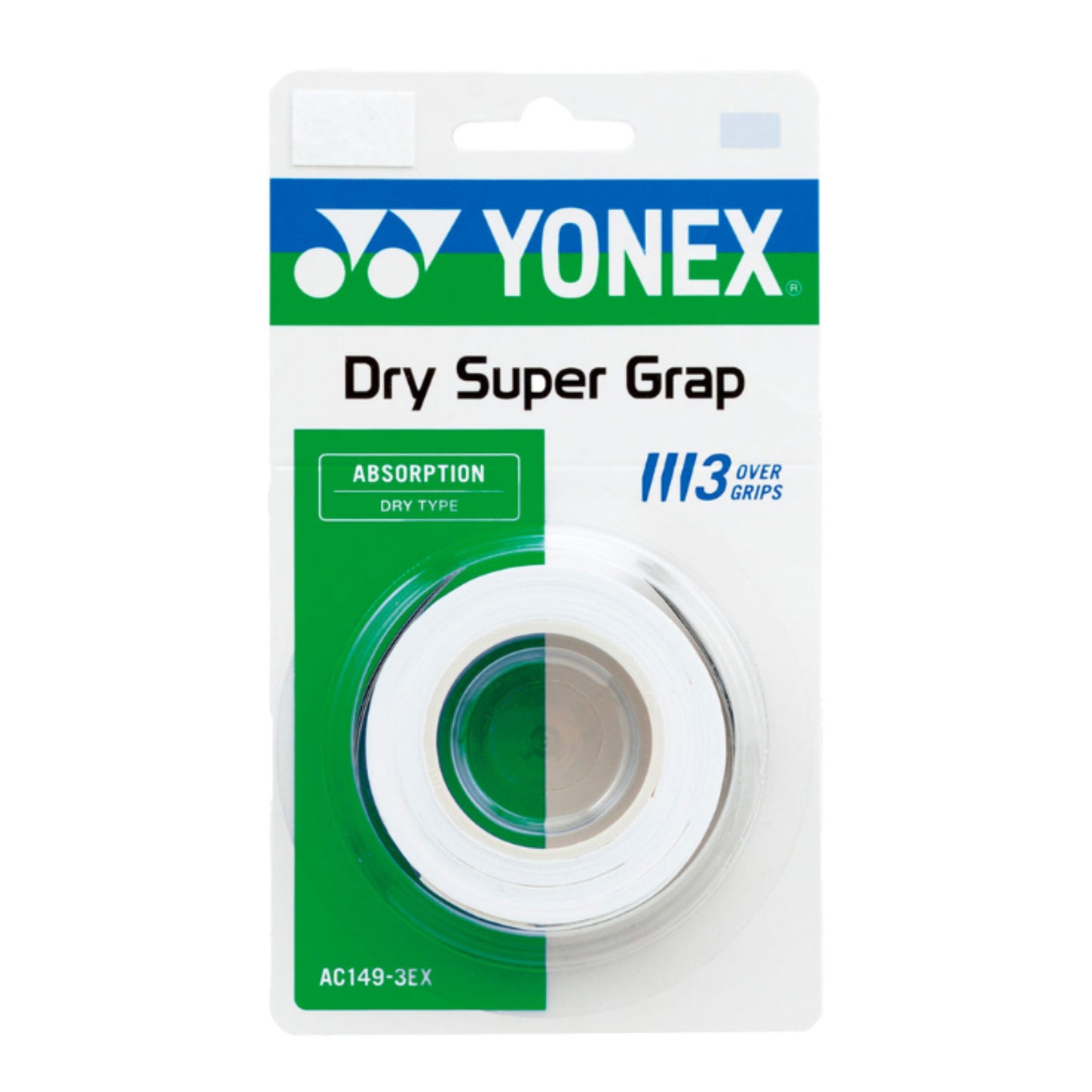Yonex grip overgrip dry super grap white in packaging on a white background