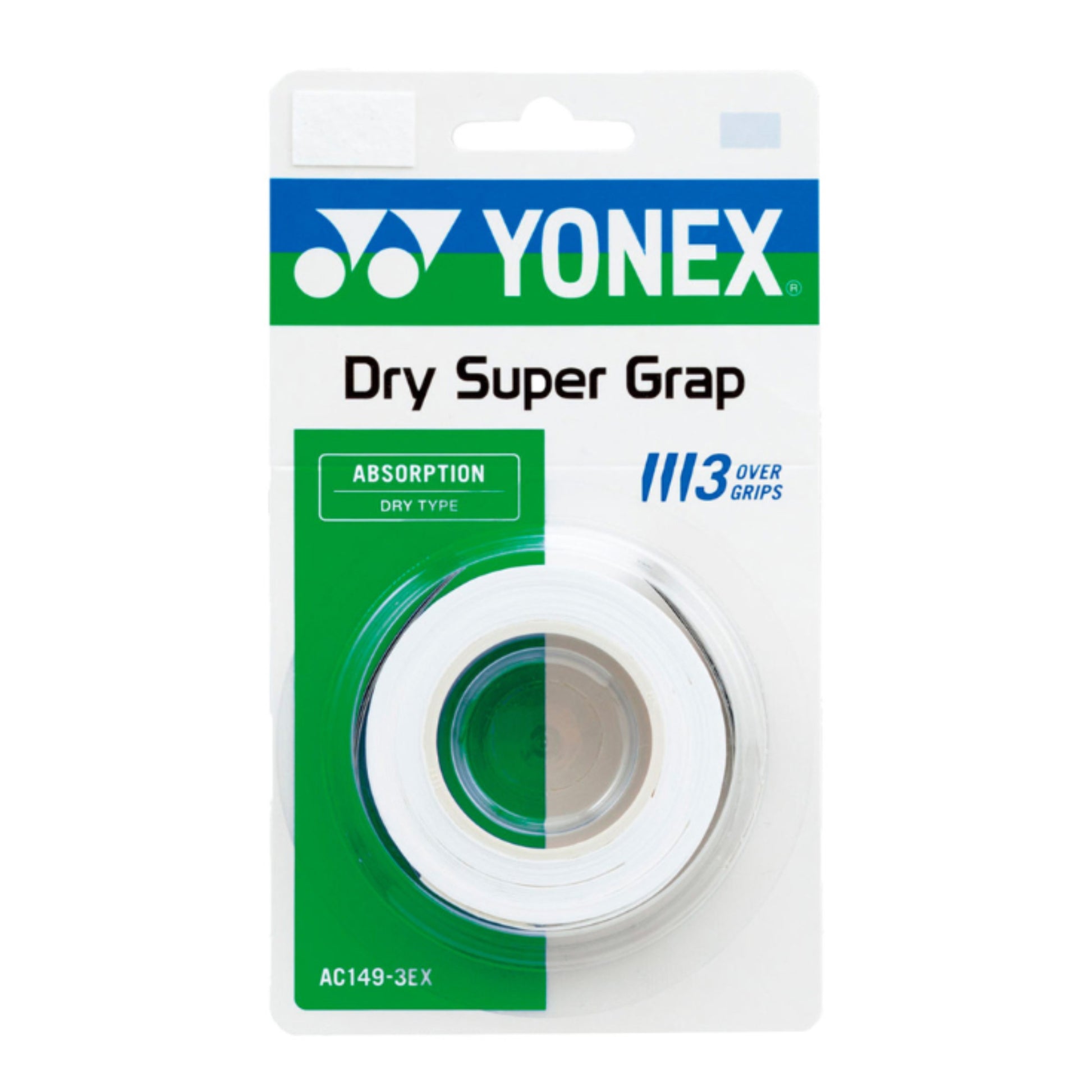 Yonex grip overgrip dry super grap white in packaging on a white background