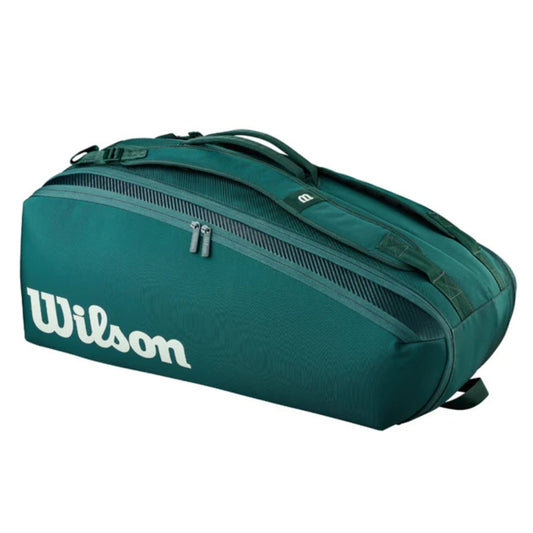 Green tennis racket bag with Wilson logo on a white background