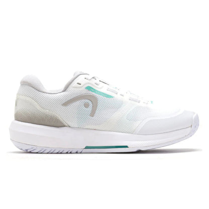 White Head tennis shoes with teal accents on a white background