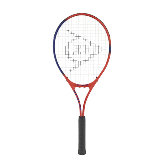 Dunlop tennis racket with red and blue frame on a white background