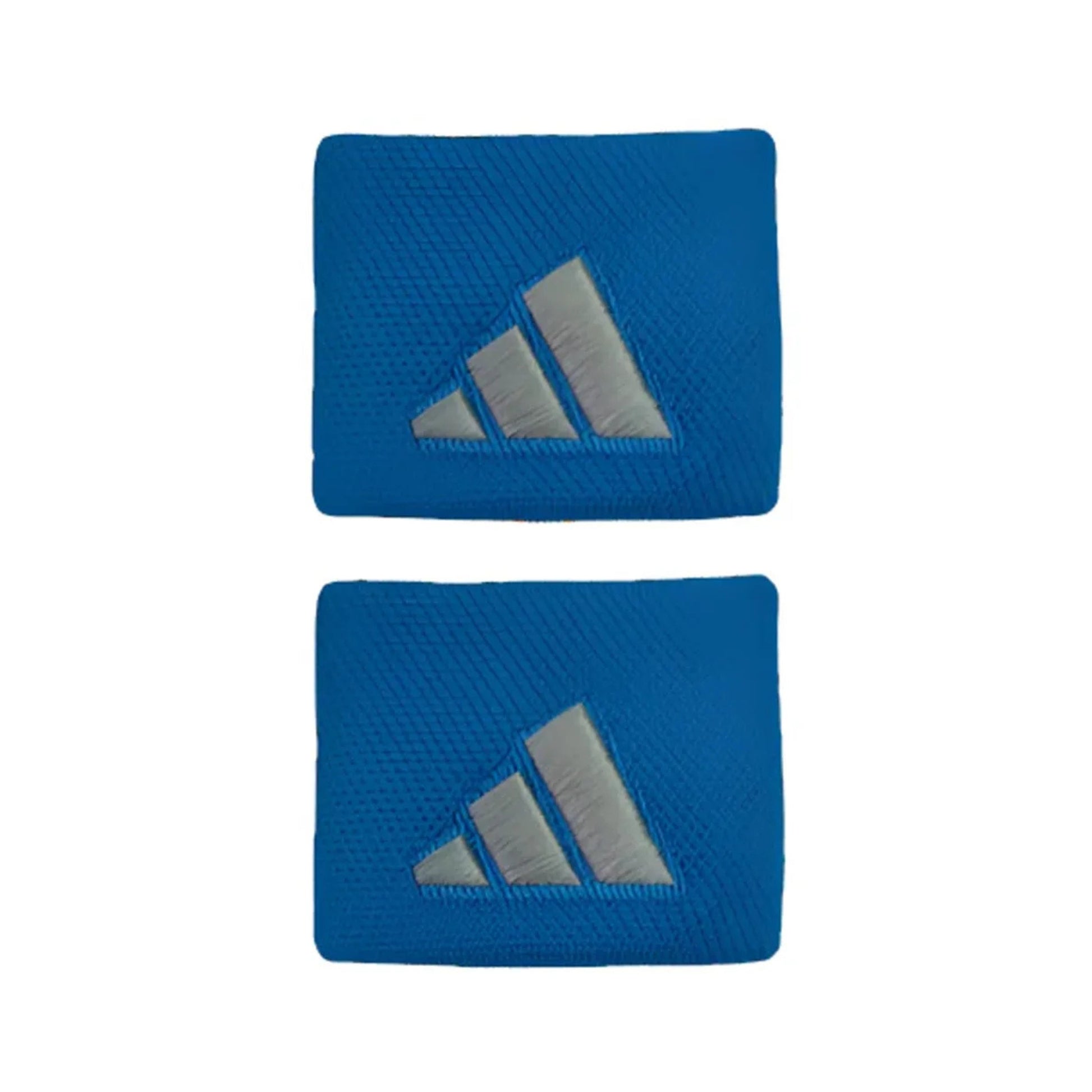 Two blue wristbands with Adidas logo on a white background
