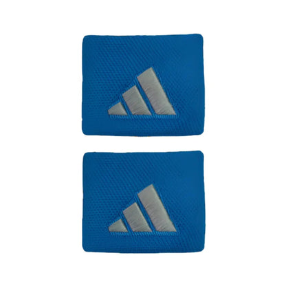 Two blue wristbands with Adidas logo on a white background