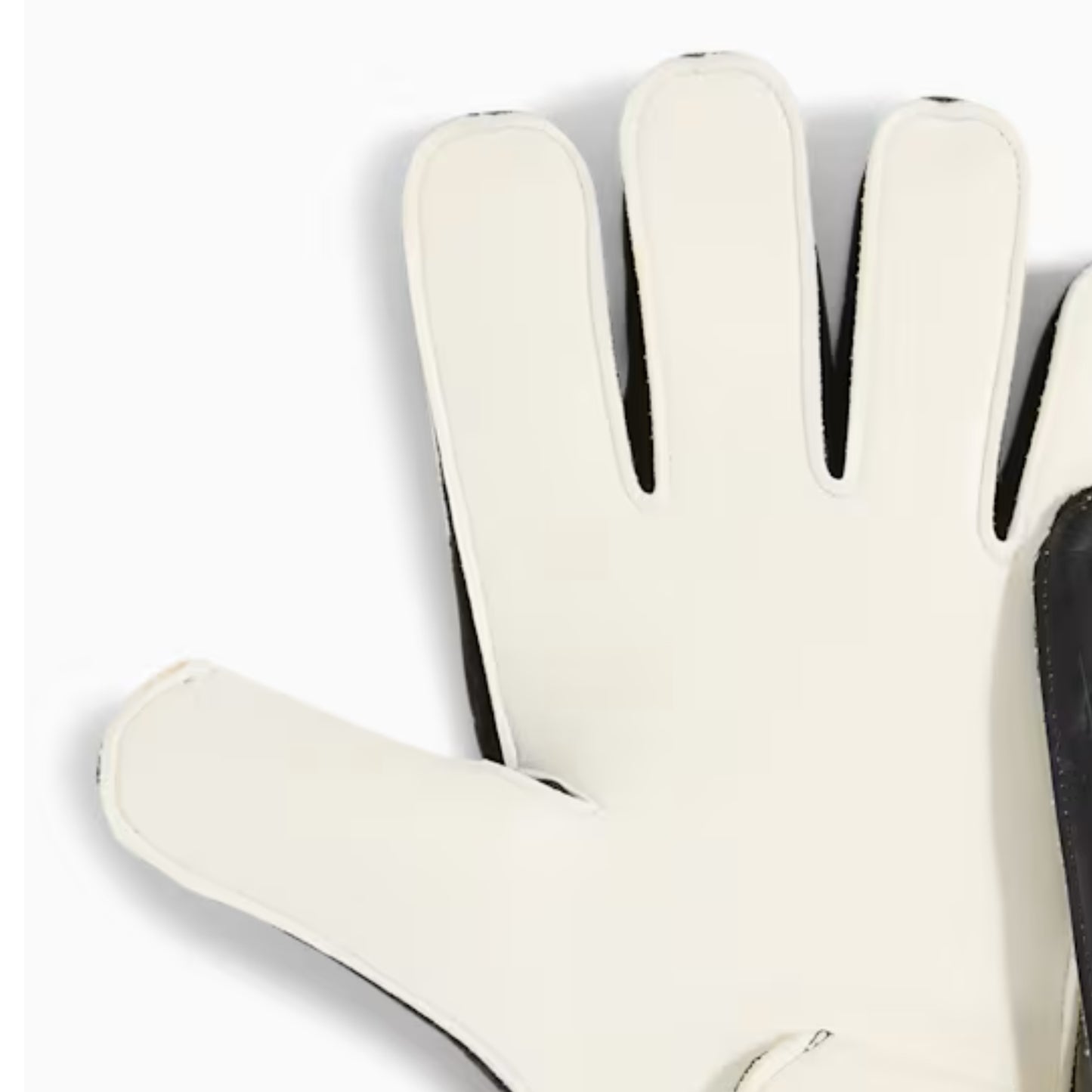 White goalkeeper gloves with black accents on a white background
