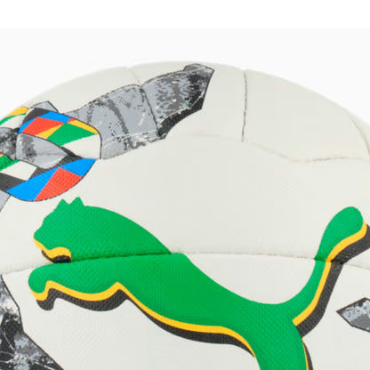 Puma netball balll with colorful patterns on a white background