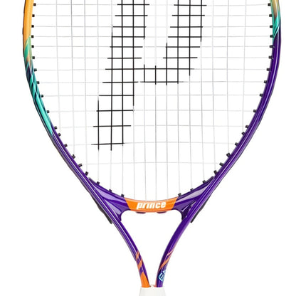 Tennis racket with colorful frame and 'Prince' branding on a white background