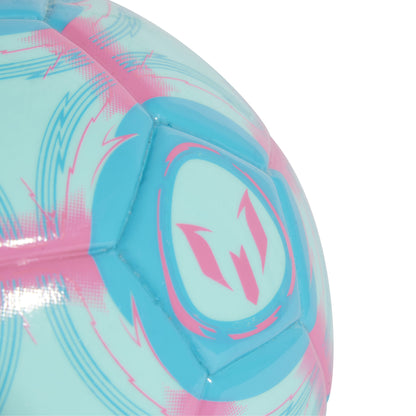 Adidas pink and blue mini soccer ball with pink and blue design on a white background