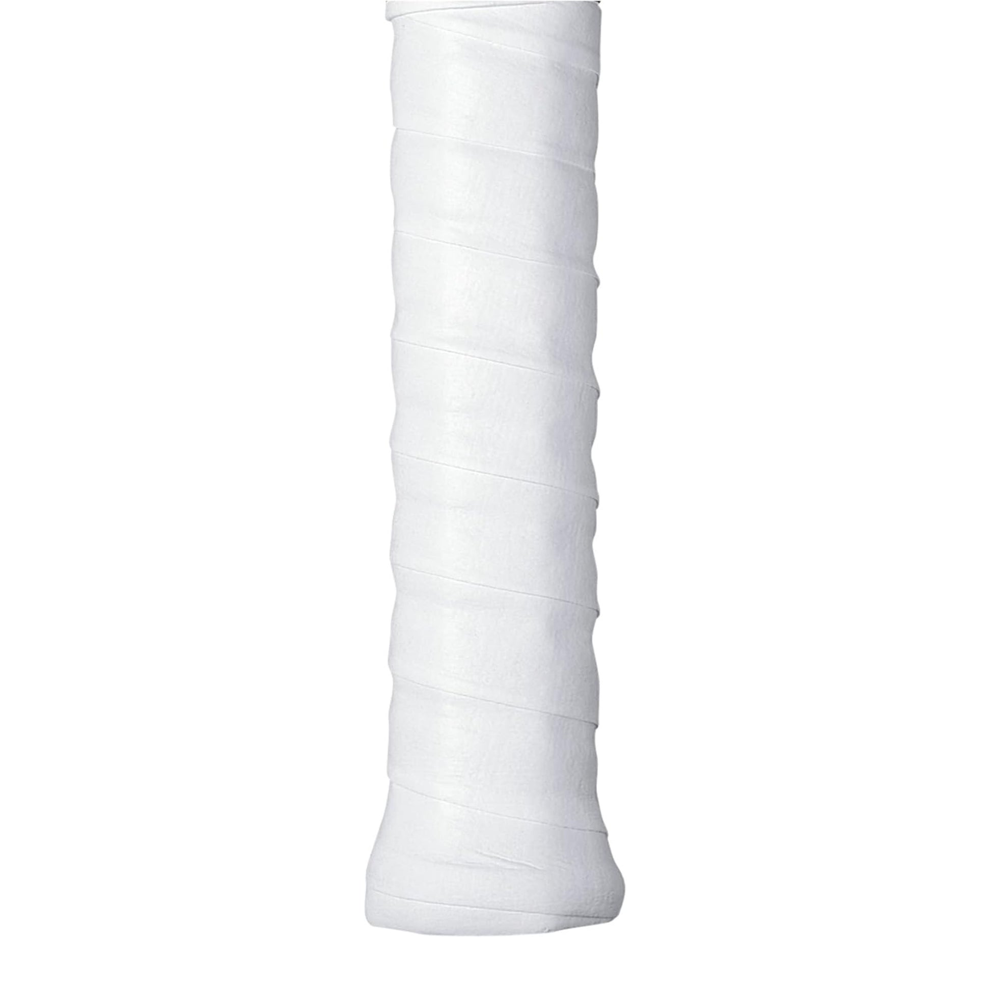 White Wilson overgrip on a racket handle on a white background