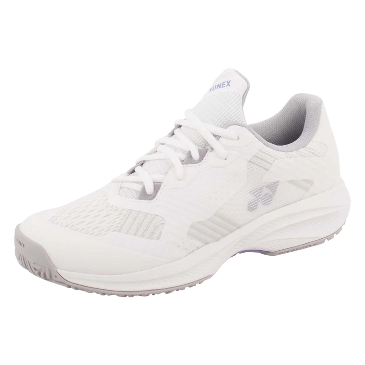 White Yonex tennis shoe on a white background