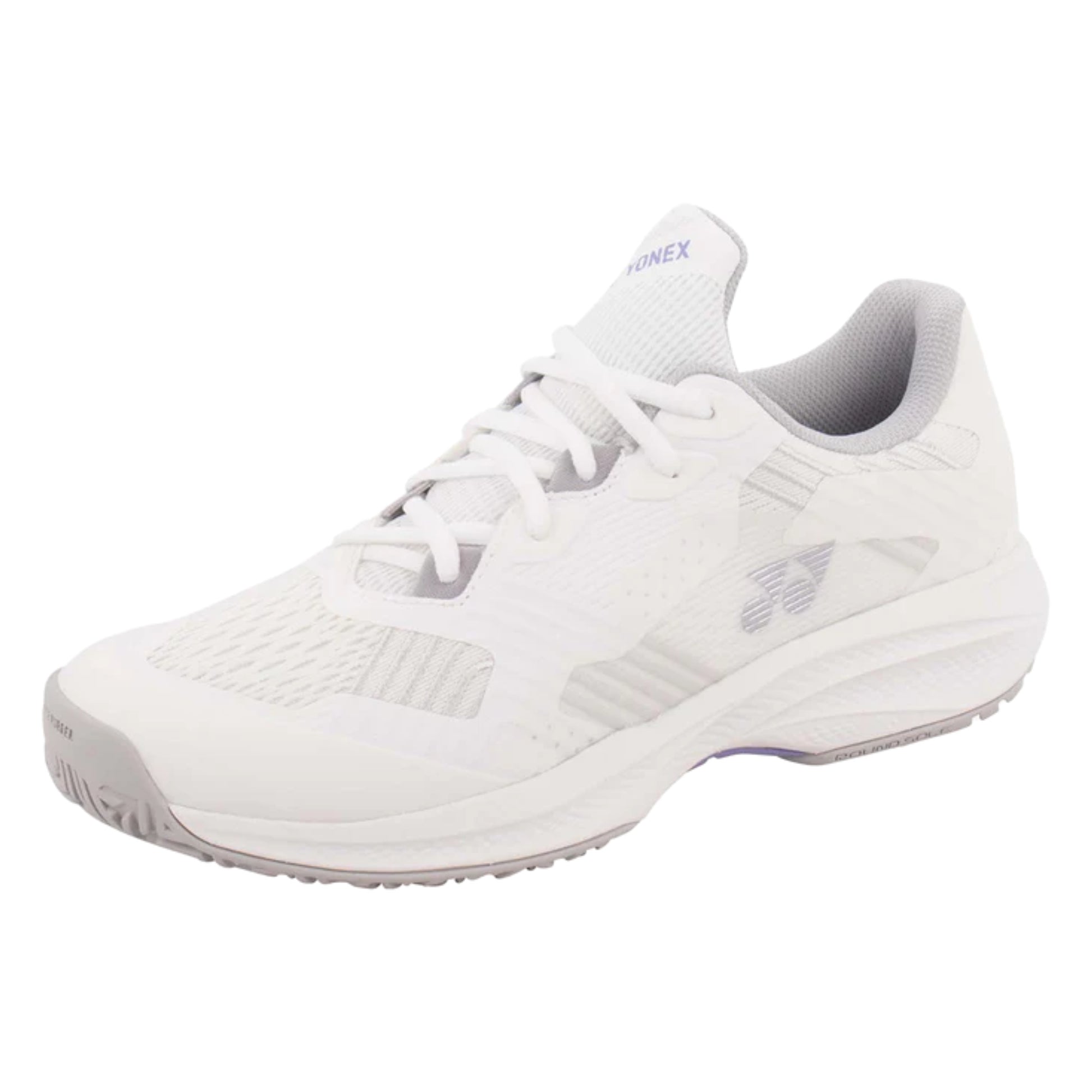 White Yonex tennis shoe on a white background