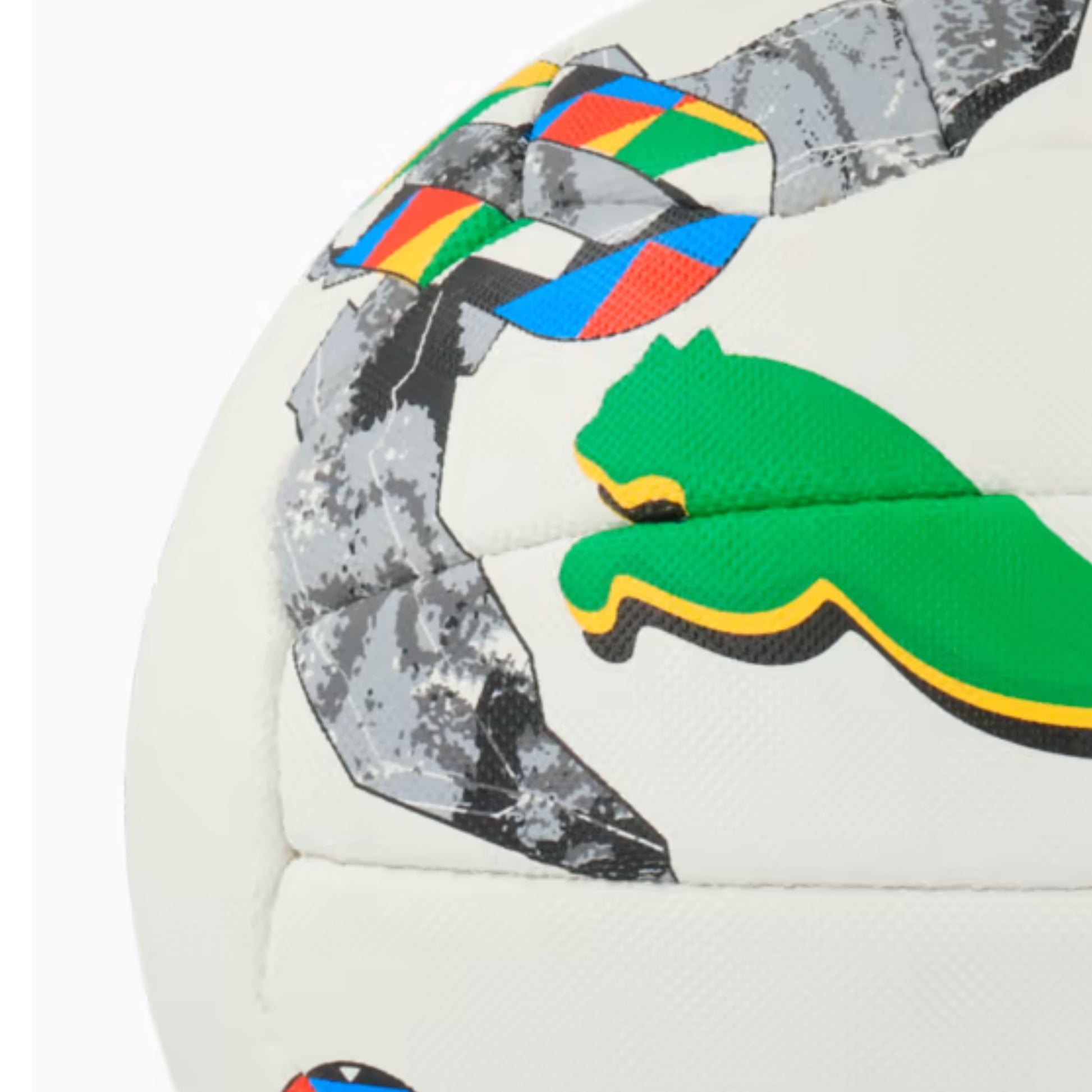 Puma netball balll with colorful patterns on a white background
