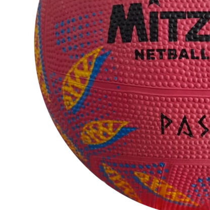 Pink netball with colorful patterns and on a white background