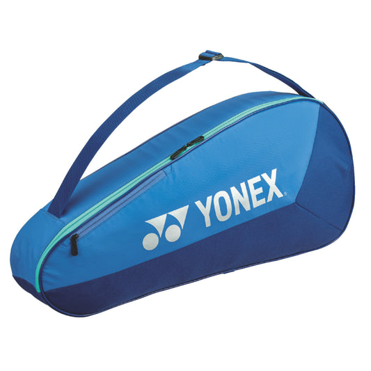 Blue Yonex racket bag on a white background