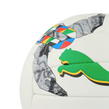Puma netball ball with colorful patterns on a white background