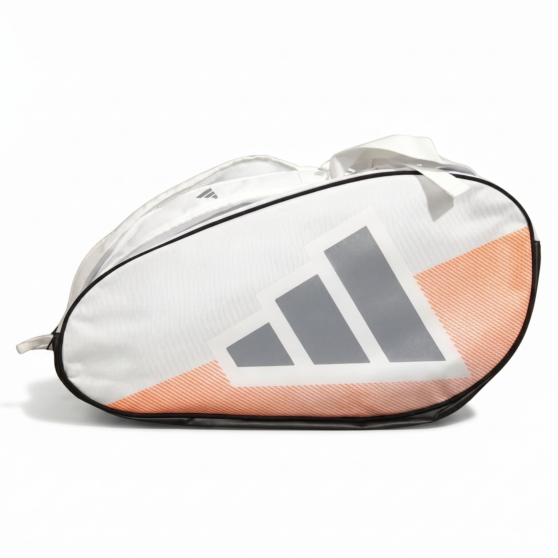 Adidas padel racket bag with orange accents on a white background