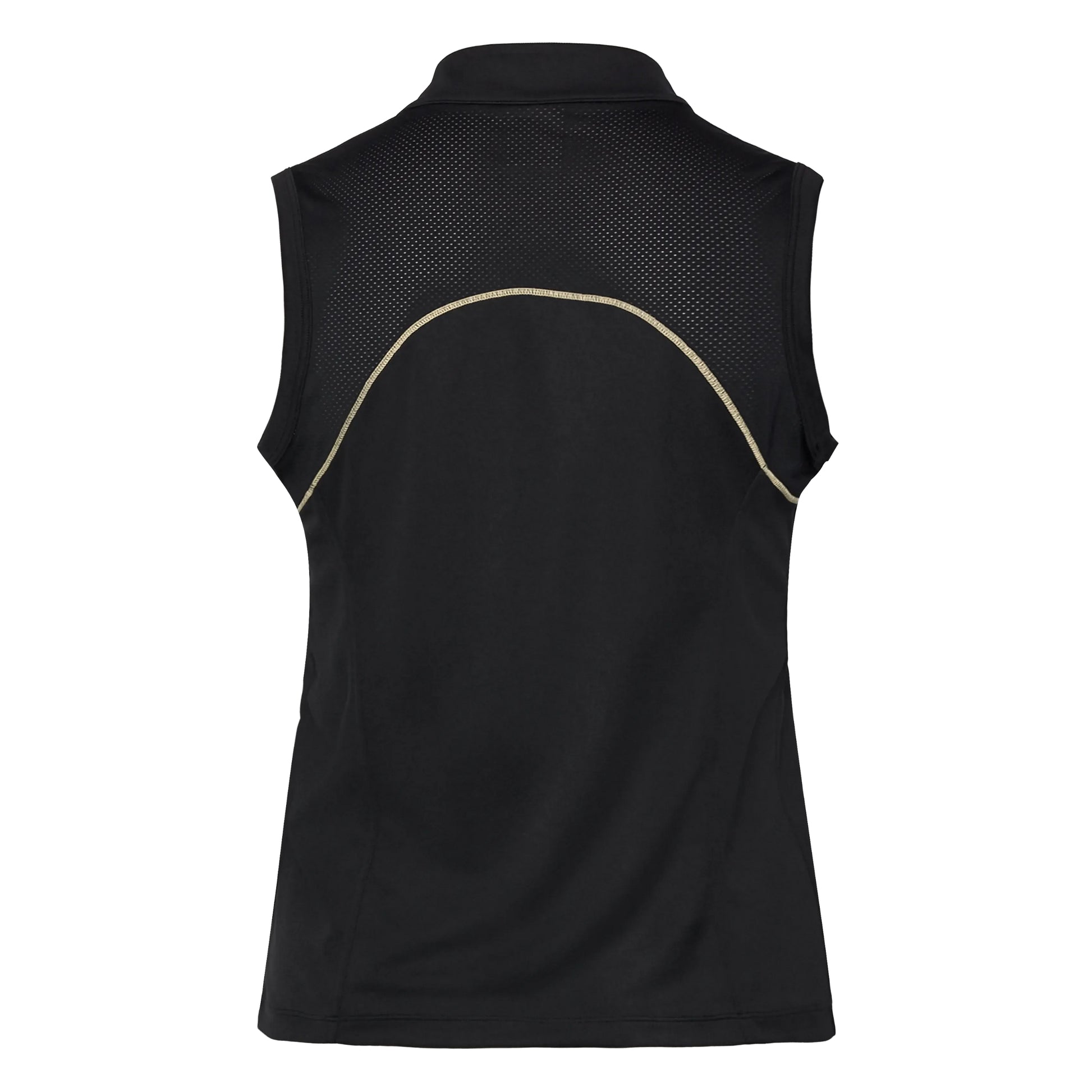 Black sleeveless tank top with a logo on a white background