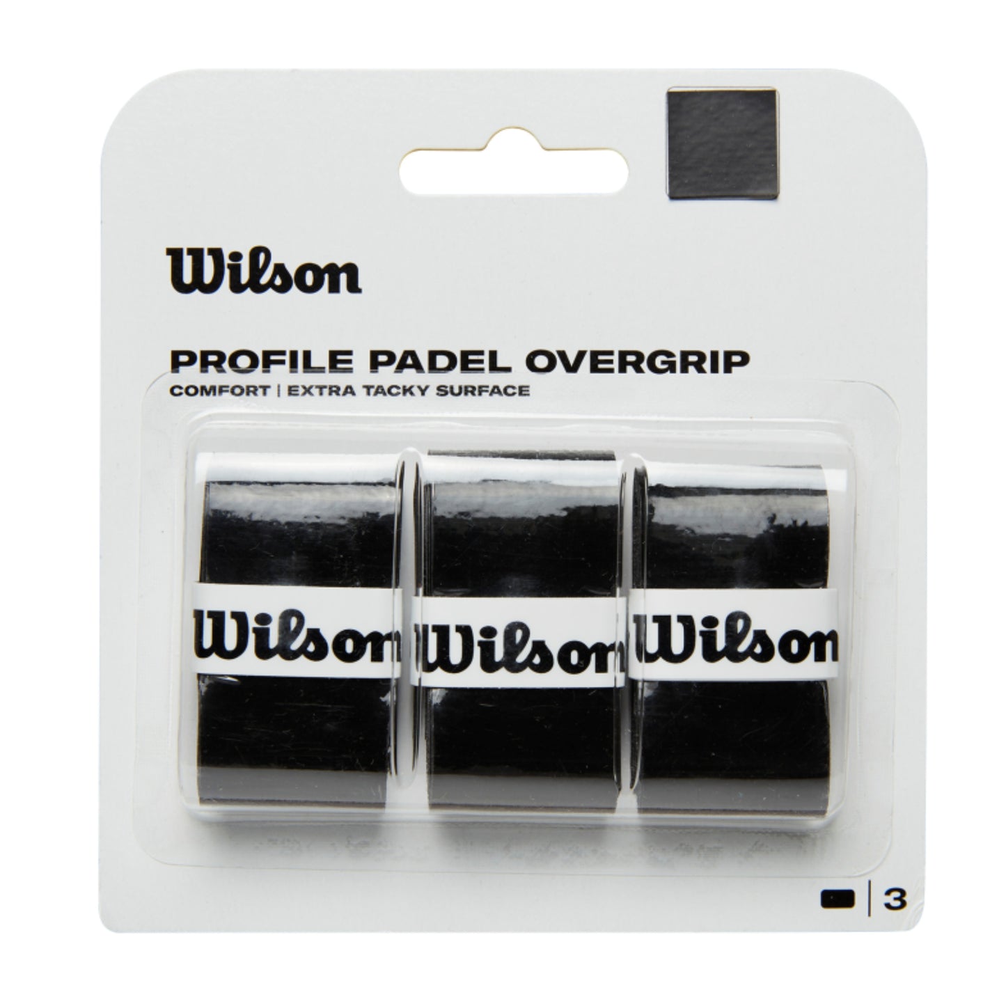 Pack of Wilson Profile Padel overgrips in packaging on a white background