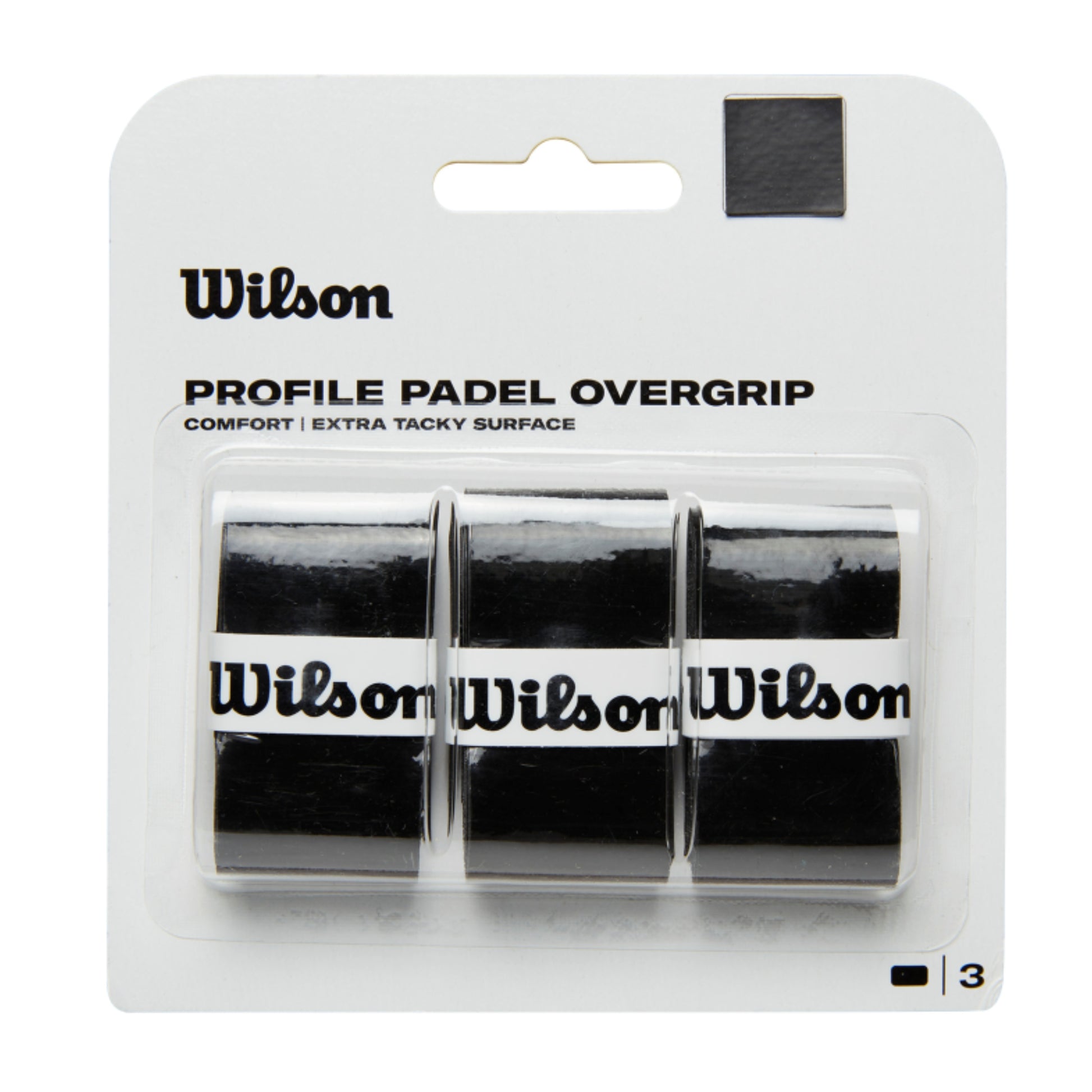 Pack of Wilson Profile Padel overgrips in packaging on a white background