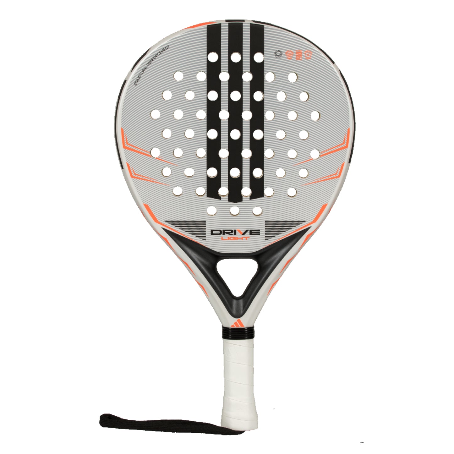 Padel racket with perforated design and visible branding on a white background