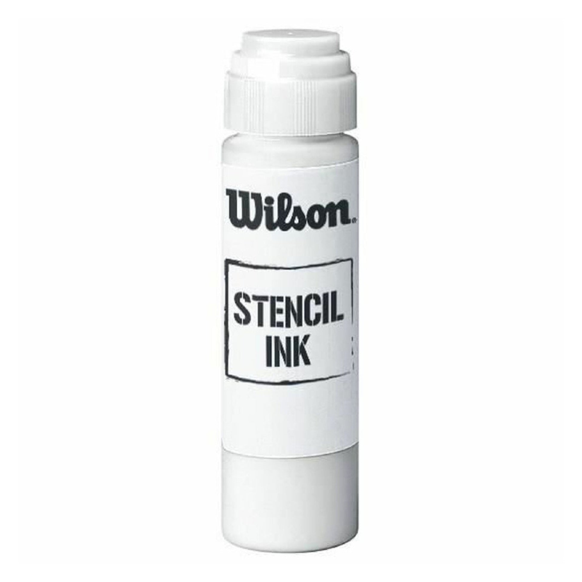 White ink bottle of Wilson Stencil Ink on a white background