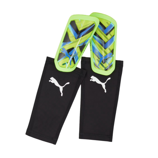 PUMA SHIN GUARD SOCCER ULTRA FLEX SLEEVE FIZZY APPLE/BLUEMAZING