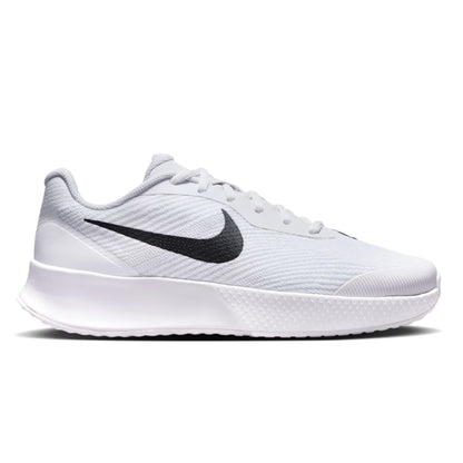 White tennis shoe with black Nike logo on a white background