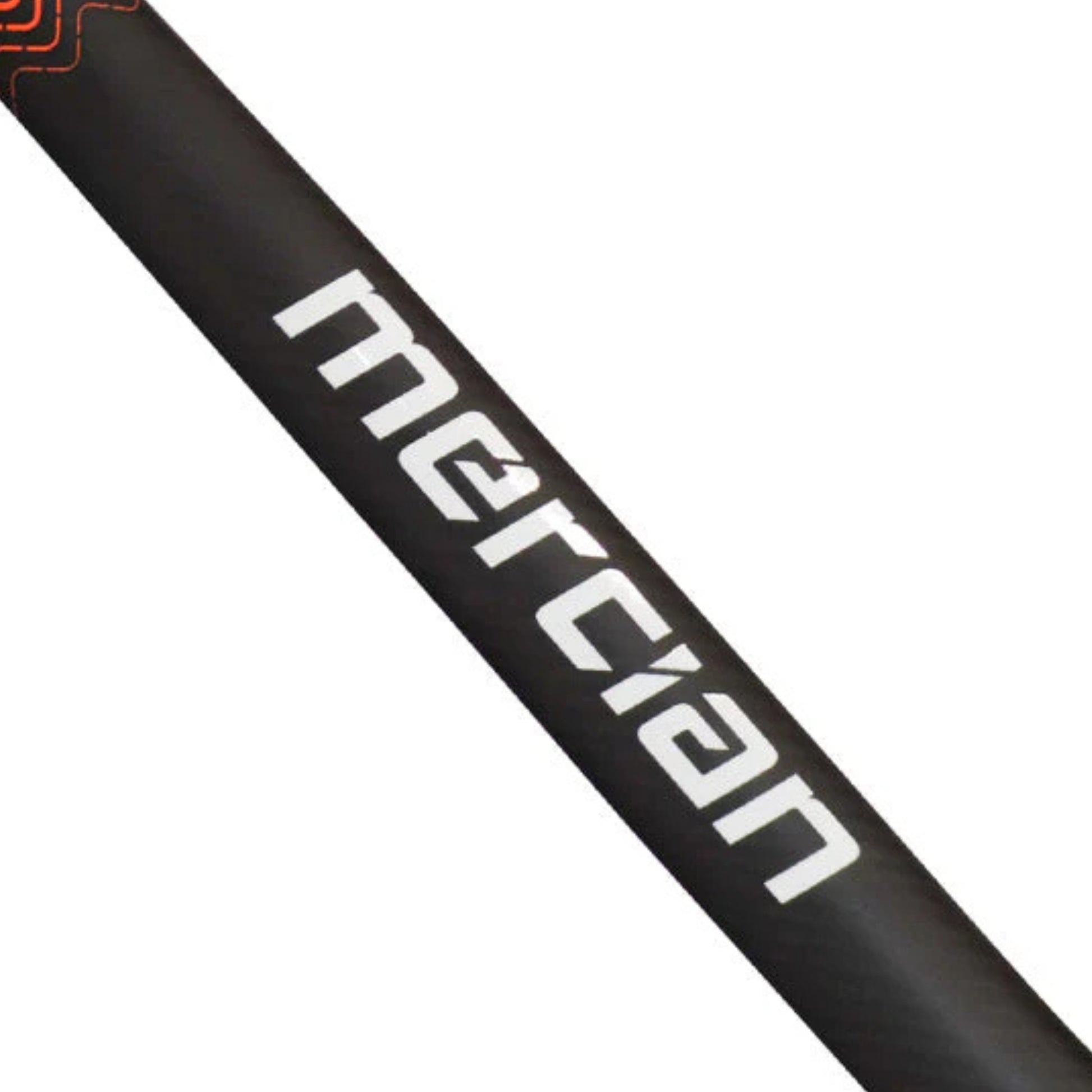 Black hockey stick with 'mercian' branding on a white backgroun