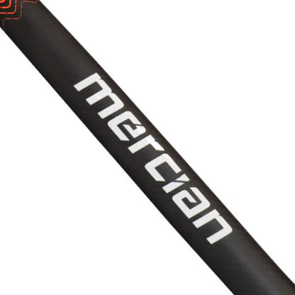 Black hockey stick with 'mercian' branding on a white backgroun