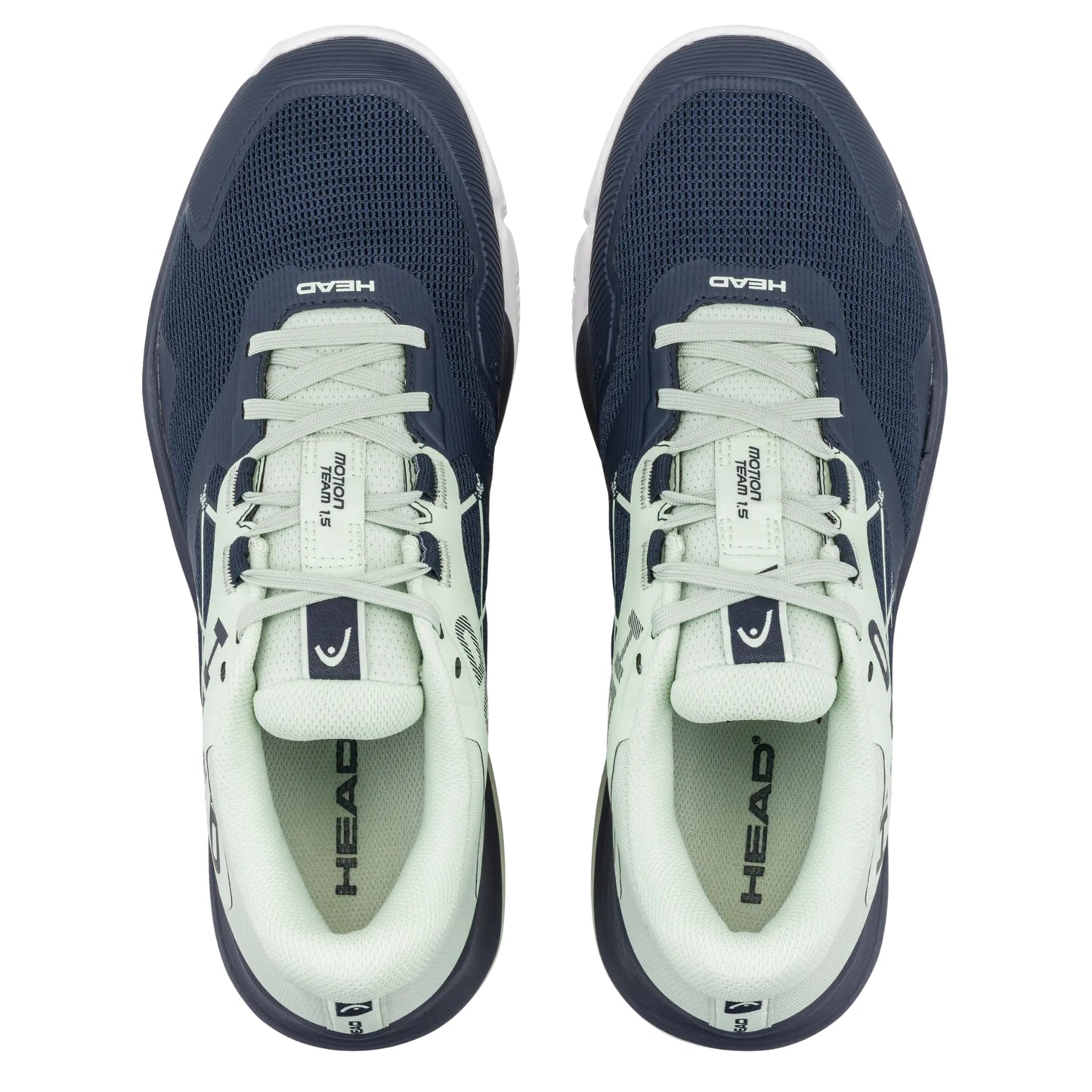 Navy and white padel shoes with HEAD branding on a white background