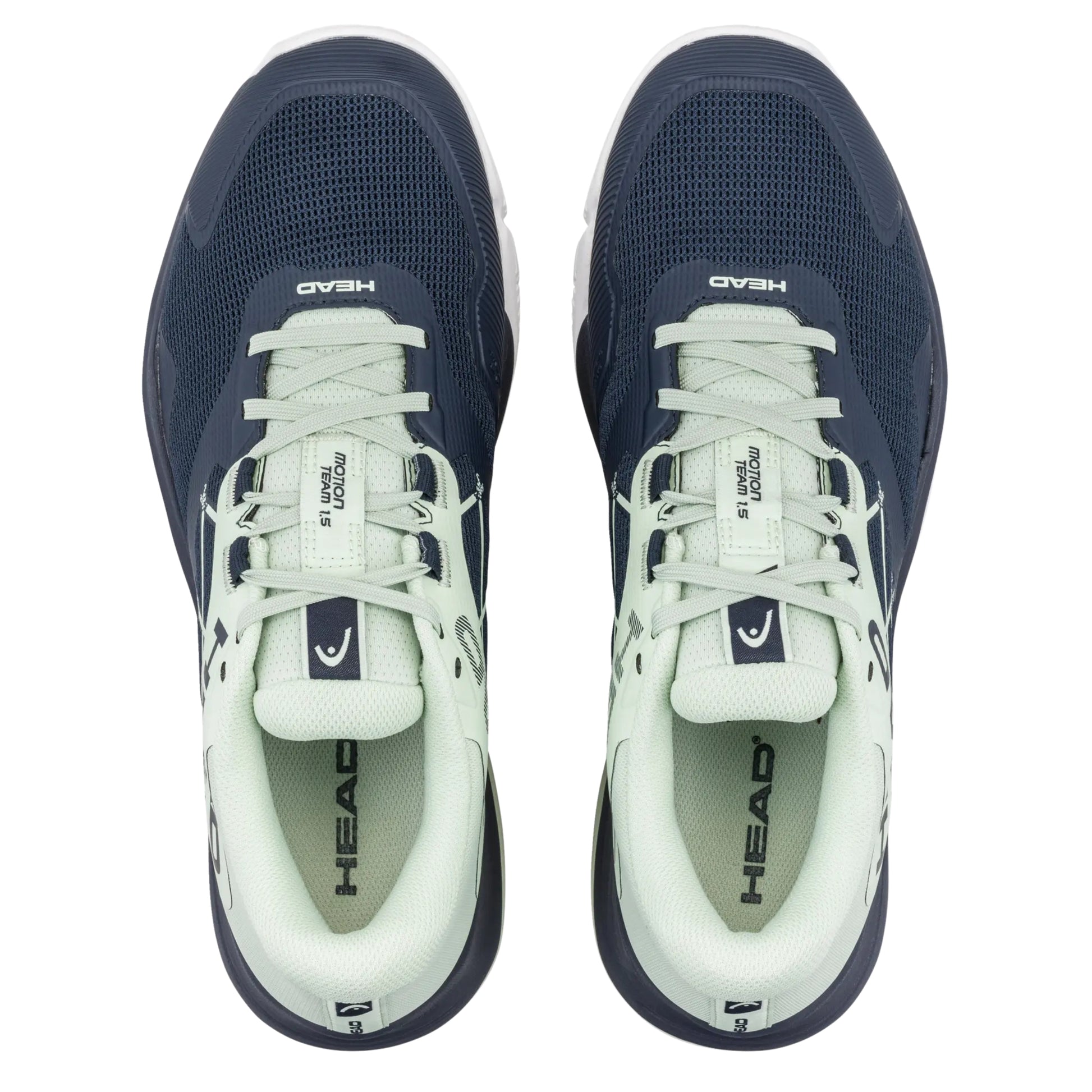 Navy and white padel shoes with HEAD branding on a white background