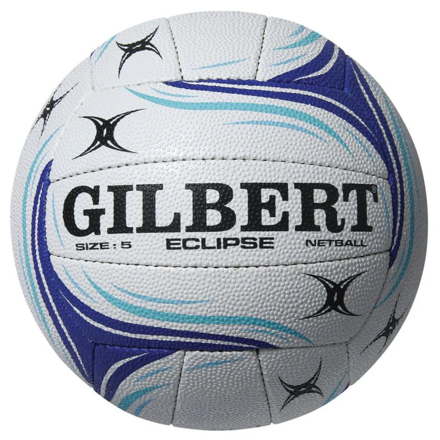 Gilbert Eclipse netball with blue and gray design on a white background