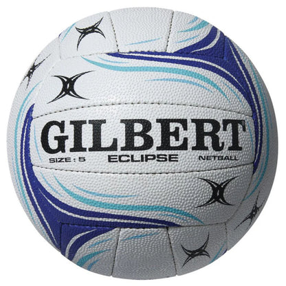 Gilbert Eclipse netball with blue and gray design on a white background